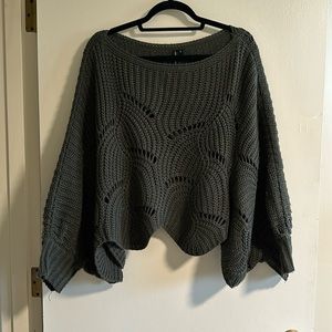 Oversized, Open Flowy Poncho-Style Shrug Sweater, Olive Green, Size L